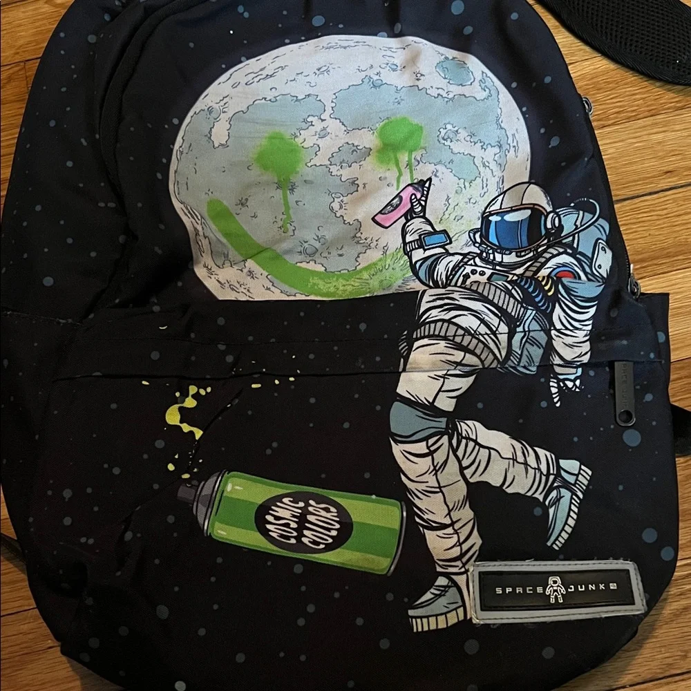 Black/navy Astronaut graffiti Print Backpack